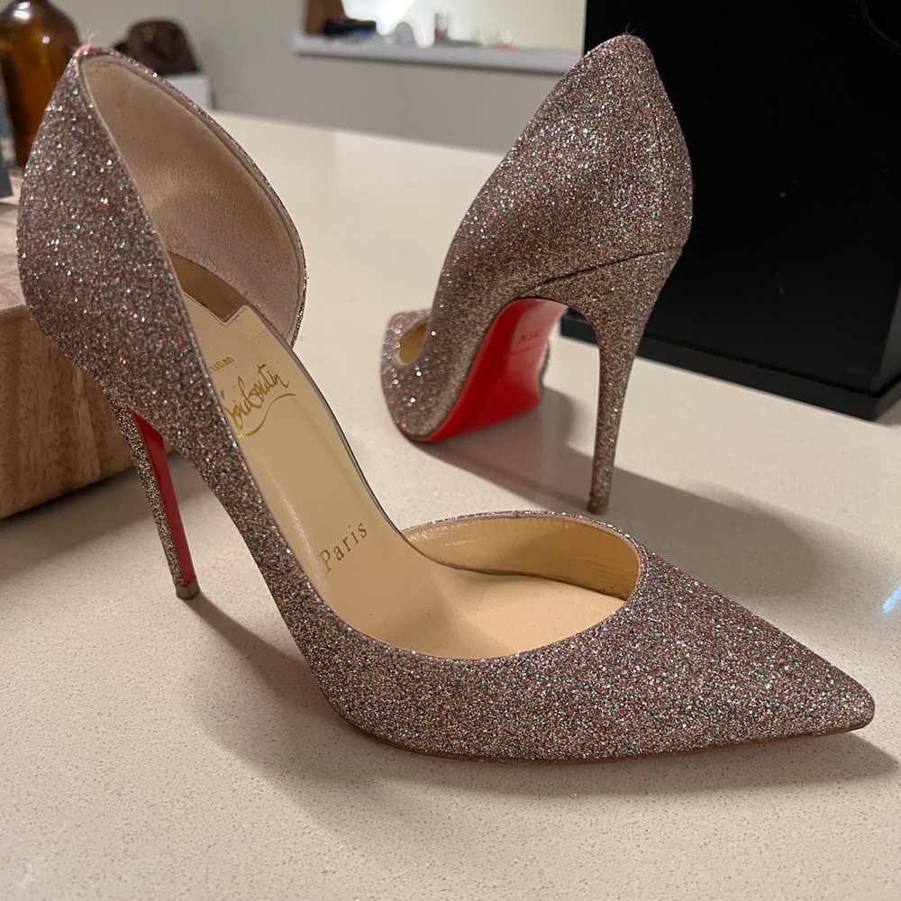 Louboutin Iriza Sparkle 100mm Sz 36.5 - Picture 1 of 7